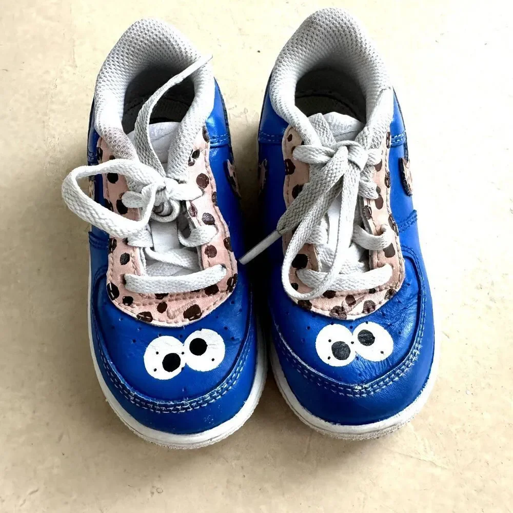 Nike Cookie Monster Shoes Custom Painted sz Toddler 7c Air Force 1 Sesame Street